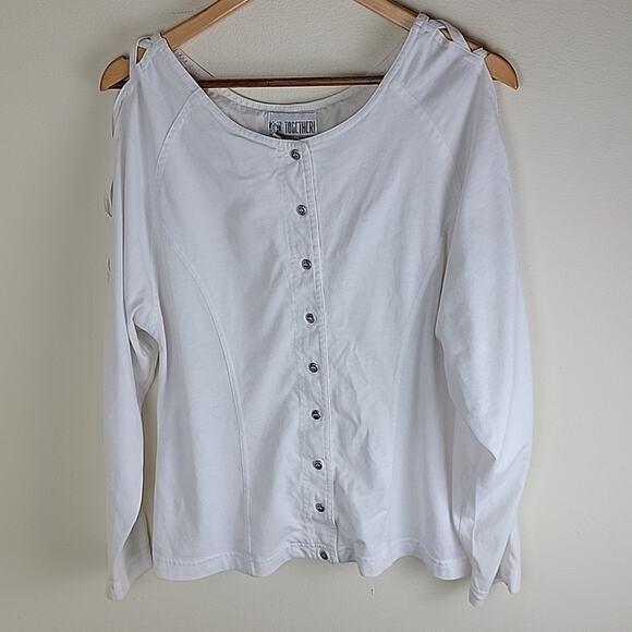 Together! Vintage 80s Statement Long Sleeves Button Down Shirt White size L - Picture 9 of 11